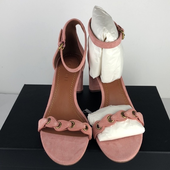 NEW Coach Chain Link Strap Suede Peep Toe Ankle Strap Sandals Heels 8 - Picture 3 of 12